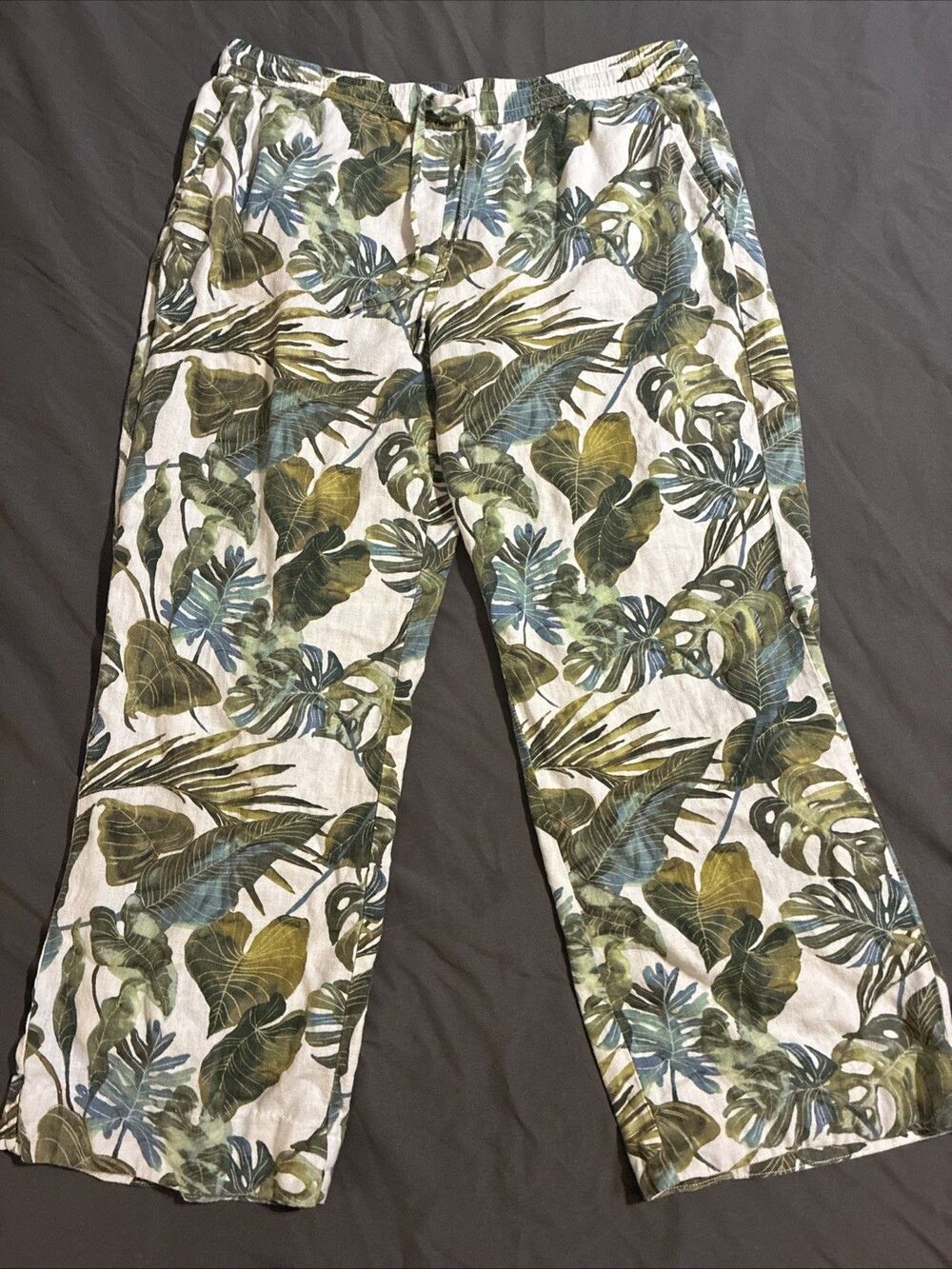 Tommy Bahama Women’s Sz L Linen Blend Tropical Print Pull On Pants
